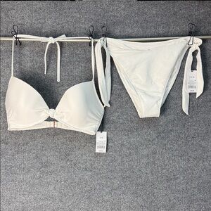 Shade & Shore White Ribbed Bikini Set Top 36B Bottoms Large NWT